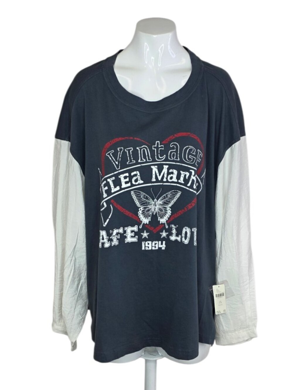 Pilcro Twofer Band Shirt, Long Sleeve, Layered, Graphic, Plus Size XL